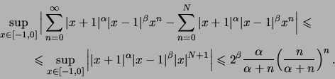 \begin{displaymath}
\renewcommand {\arraystretch}{2}
\begin{array}{l}
{\displays...
...a + n}} \Big( {{n}\over{\alpha + n}} \Big)^n }
\, .
\end{array}\end{displaymath}