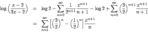 \begin{displaymath}
\renewcommand {\arraystretch}{2}
\begin{array}{lll}
{\displa...
...({{1}\over{2}}\Big)^{n} \Big] {{x^{n+1}}\over{n}} }
\end{array}\end{displaymath}