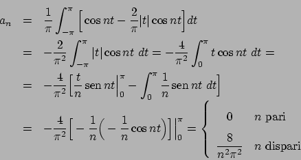 \begin{displaymath}
\renewcommand {\arraystretch}{2}
\begin{array}{lll}
a_n & = ...
...\pi^2}}} & n \textrm{ dispari}
\end{array} \right.
\end{array}\end{displaymath}