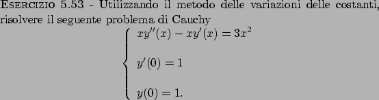 \begin{esercizio}\rm -\
Utilizzando il metodo delle variazioni delle costanti, r...
...0)=1 \\
\mbox{ }\\
y(0)=1.
\end{array}\right.
\end{displaymath}\end{esercizio}