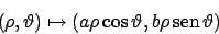 \begin{displaymath}
(\rho, \vartheta ) \mapsto (a \rho \cos \vartheta , b \rho  \!\textrm{sen}  \!\vartheta )
\end{displaymath}