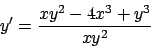 \begin{displaymath}
y'={{xy^2-4x^3+y^3}\over{xy^2}}
\end{displaymath}