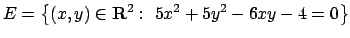 $E =\left\{(x,y)\in{\bf R}^2 :\ 5x^2+5y^2 -6xy - 4=0\right\}$