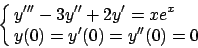 \begin{displaymath}
\cases{\displaystyle y'''-3y''+2y'=x e^x
\cr
\displaystyle y(0)=y'(0) = y''(0) = 0
\cr} \end{displaymath}