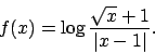 \begin{displaymath}
f(x)=\log\frac{\sqrt{x}+1}{\vert x-1\vert}.\end{displaymath}
