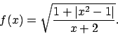 \begin{displaymath}
f(x)=\sqrt{\frac{1+\vert x^2-1\vert}{x+2}}.\end{displaymath}