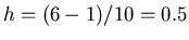 $h=(6-1)/10=0.5$