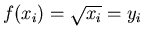 $f(x_i)=\sqrt{x_i}=y_i$